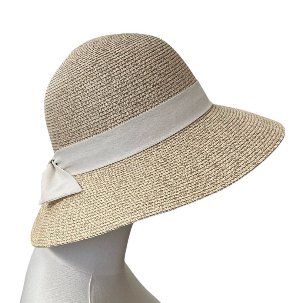 NWT Woven sunhat with ivory ribbon 3.5 inch brim size L - Picture 5 of 14